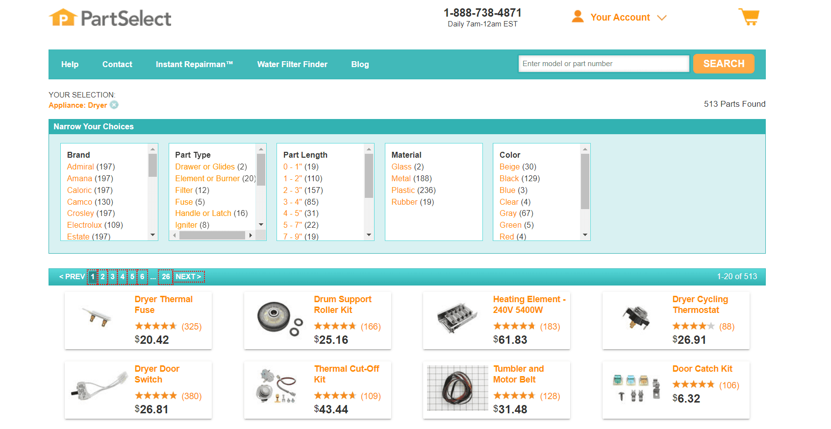 partselect dryer parts