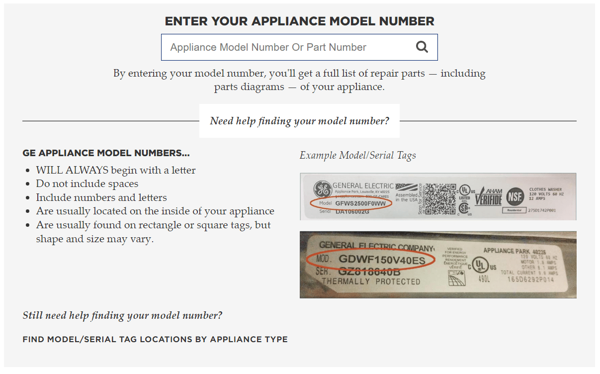 ge appliances model number